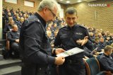 Policjanci śląskiego garnizonu podczas konferencji w Wyższej Szkole Humanitas w Sosnowcu