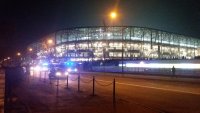 Oświetlony stadion piłkarski w Zabrzy przy ul. Roosevelta